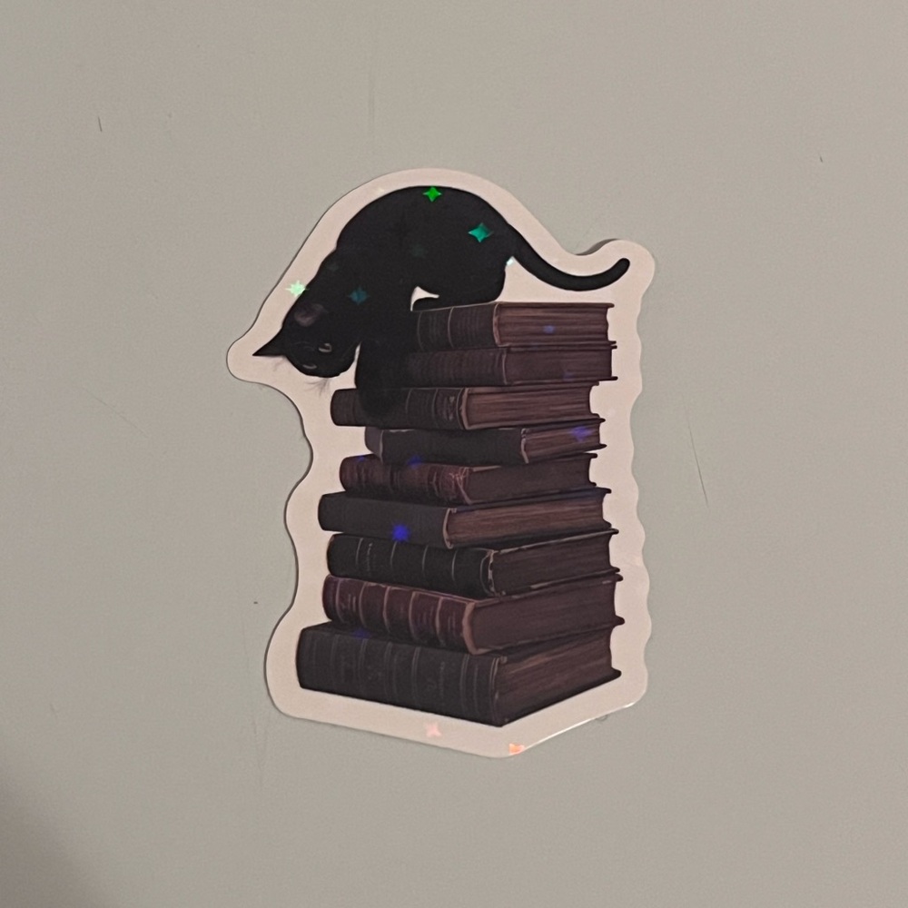 Holographic Black Cat & Books Sticker